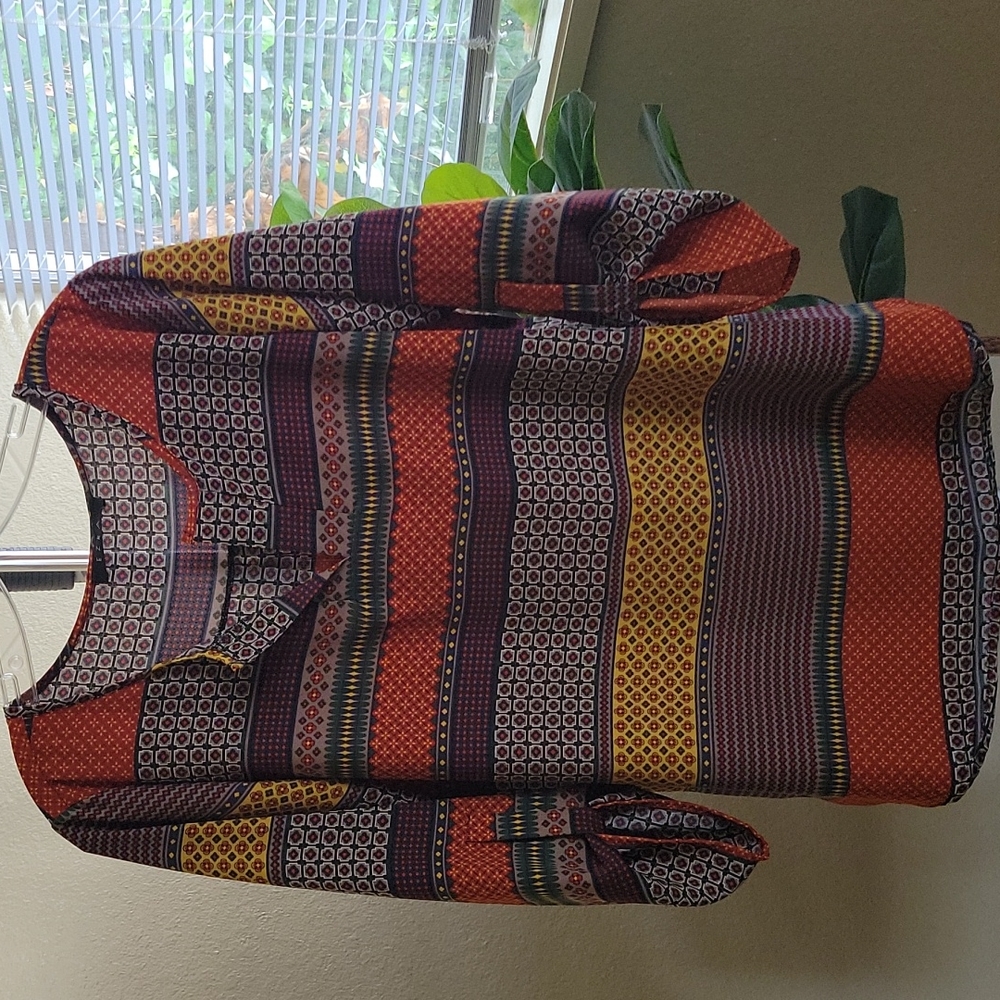 Boho 3/4 sleeves sz L beautiful print blouse